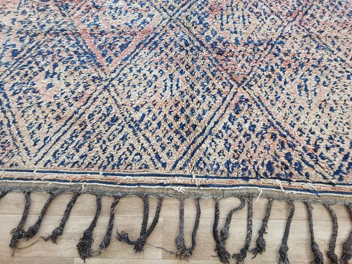 Vintage Moroccan Rug: Handknotted Wool Zayan Indigo Blue 7.3x11.7 Ft MoroccanBazzArts
