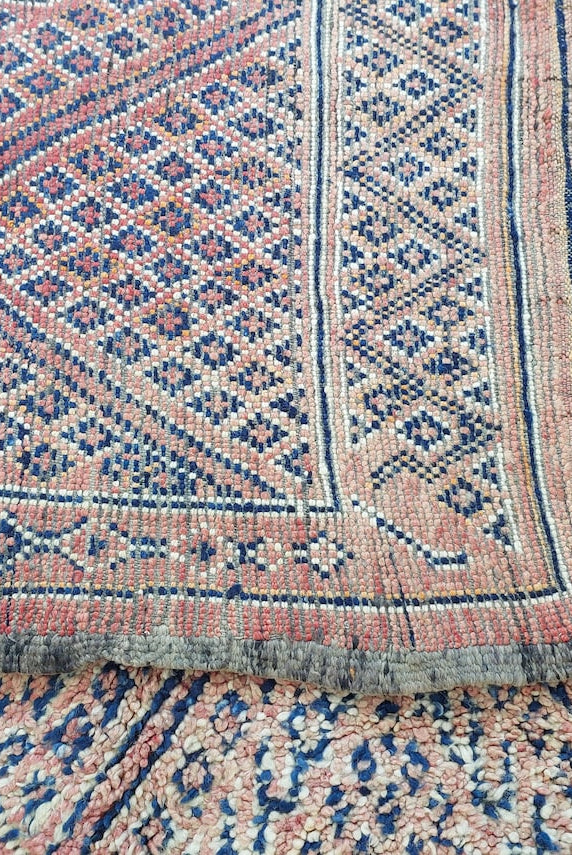 Vintage Moroccan Rug: Handknotted Wool Zayan Indigo Blue 7.3x11.7 Ft MoroccanBazzArts