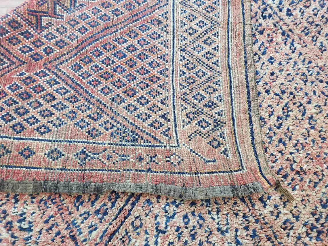 Vintage Moroccan Rug: Handknotted Wool Zayan Indigo Blue 7.3x11.7 Ft MoroccanBazzArts