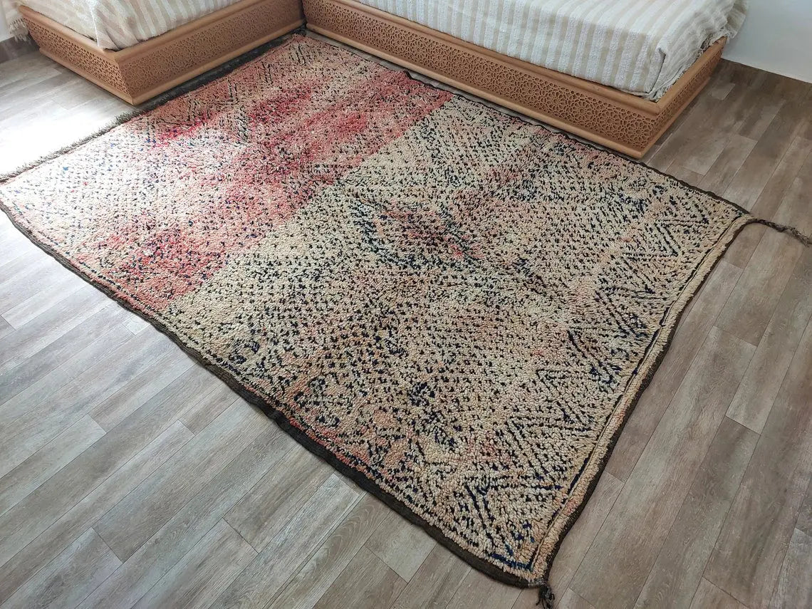 Vintage Reversible Moroccan Zayan Rug: Authentic Handmade Indigo Blue Area Carpet For Living Room (5.10x8.2 Ft) MoroccanBazzArts