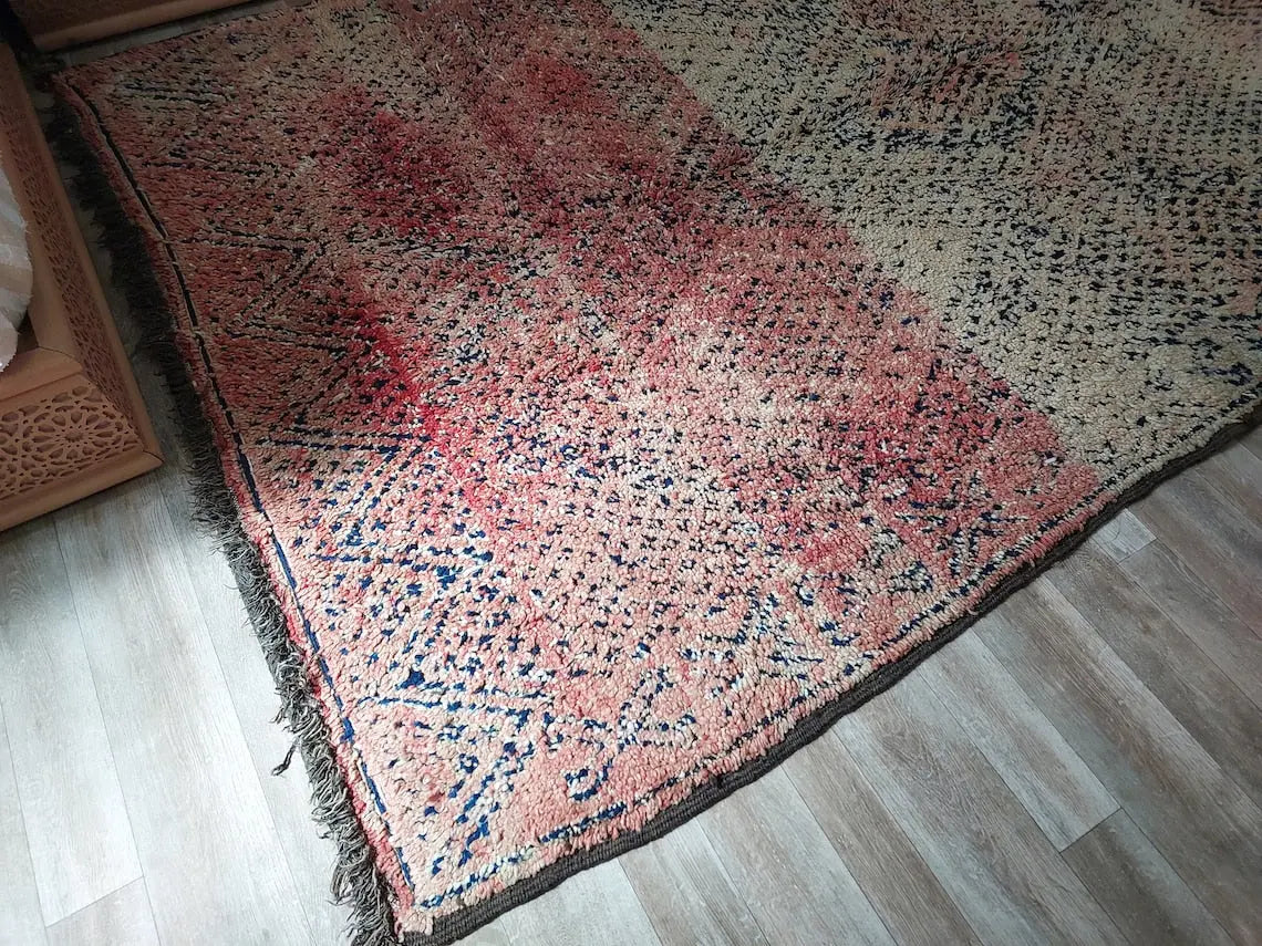 Vintage Reversible Moroccan Zayan Rug: Authentic Handmade Indigo Blue Area Carpet For Living Room (5.10x8.2 Ft) MoroccanBazzArts