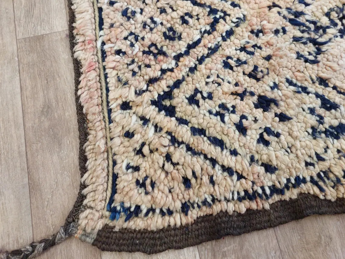 Vintage Reversible Moroccan Zayan Rug: Authentic Handmade Indigo Blue Area Carpet For Living Room (5.10x8.2 Ft) MoroccanBazzArts