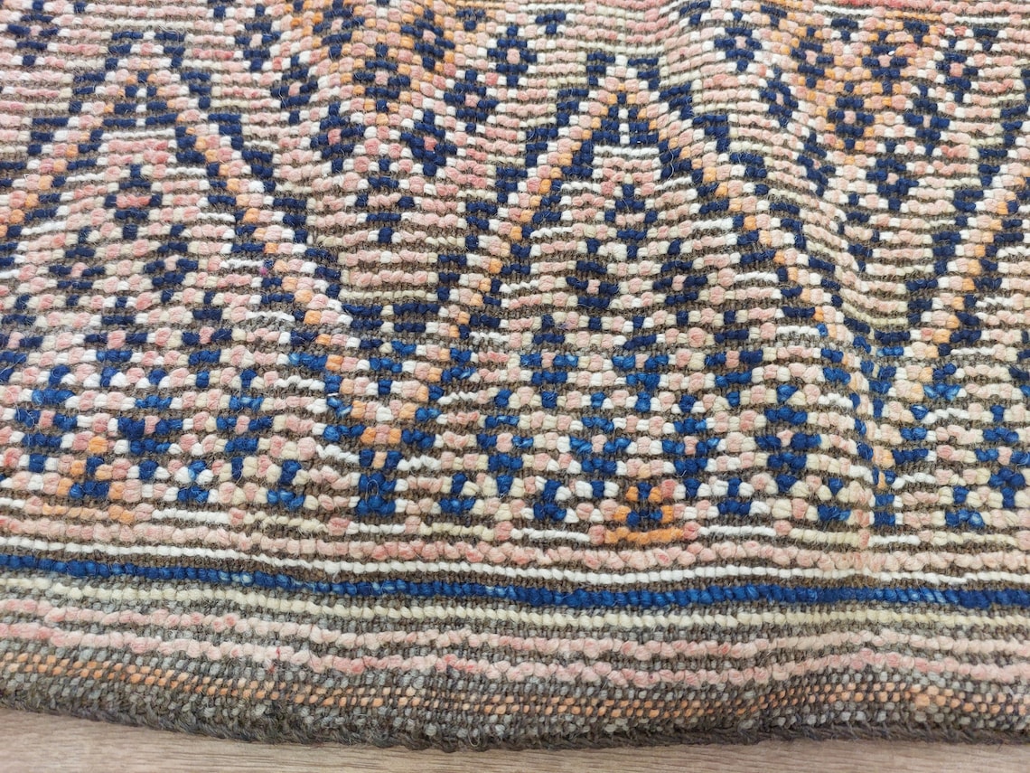Vintage Reversible Moroccan Zayan Rug: Authentic Handmade Indigo Blue Area Carpet For Living Room (5.10x8.2 Ft) MoroccanBazzArts