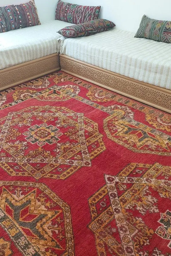 Moroccan Wool Rug Zayan Berber: Vintage Handmade Carpet 220x276 Cm Authentic Tribal Decor MoroccanBazzArts