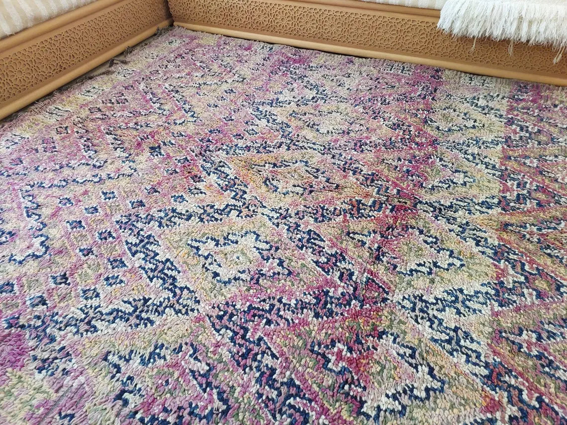 Authentic Vintage Moroccan Beni Mguild Rug - Reversible Handmade Berber Carpet For Living Room (6'2"X9'5") MoroccanBazzArts