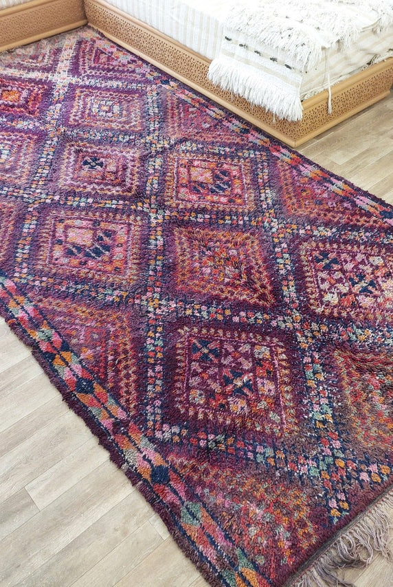 Mid Century Rug Handmade Wool: Vintage Moroccan Beni Mtir, Reversible, Earthy Colorful Statement Carpet MoroccanBazzArts