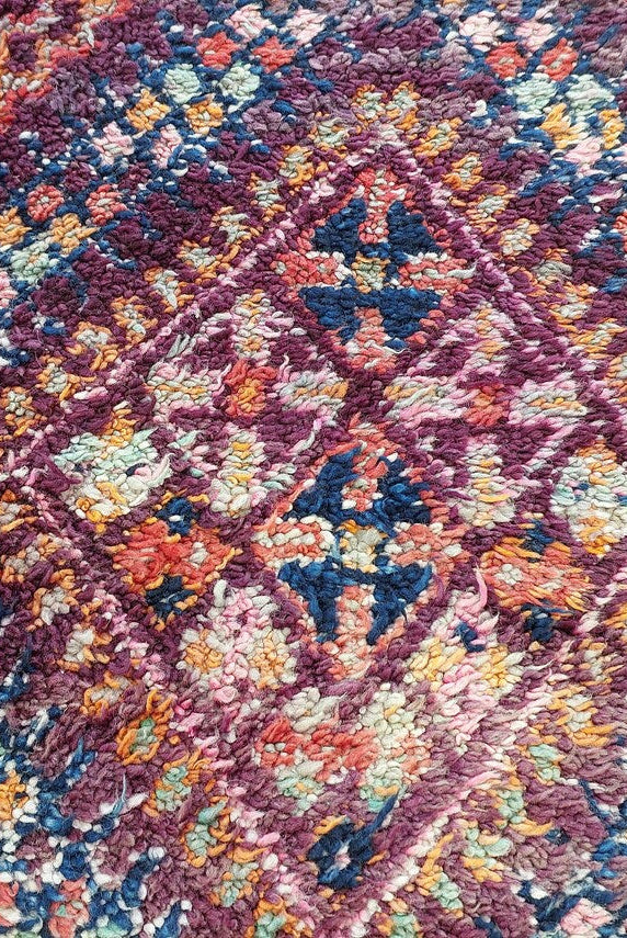 Mid Century Rug Handmade Wool: Vintage Moroccan Beni Mtir, Reversible, Earthy Colorful Statement Carpet MoroccanBazzArts