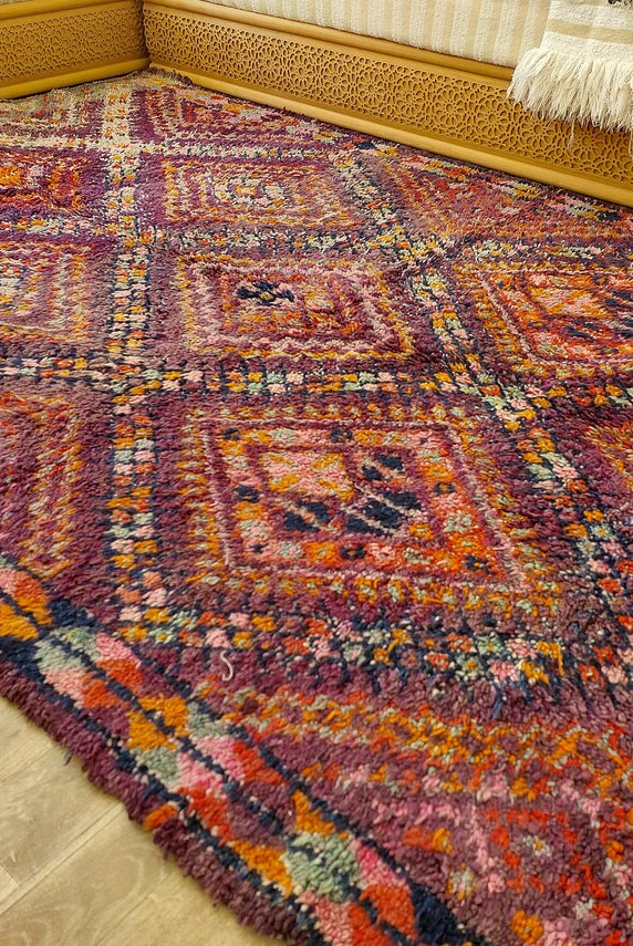 Mid Century Rug Handmade Wool: Vintage Moroccan Beni Mtir, Reversible, Earthy Colorful Statement Carpet MoroccanBazzArts