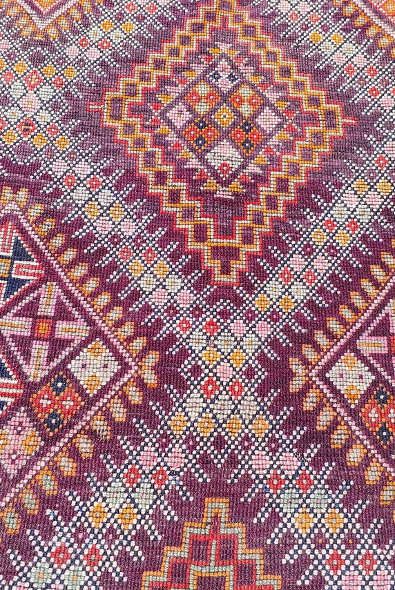 Mid Century Rug Handmade Wool: Vintage Moroccan Beni Mtir, Reversible, Earthy Colorful Statement Carpet MoroccanBazzArts