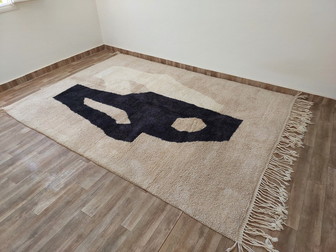 Luxurious Handwoven Moroccan Beni Mrirt Rug - Contemporary Neutral Berber Rug For Living Room (7.2x10 Ft) MoroccanBazzArts