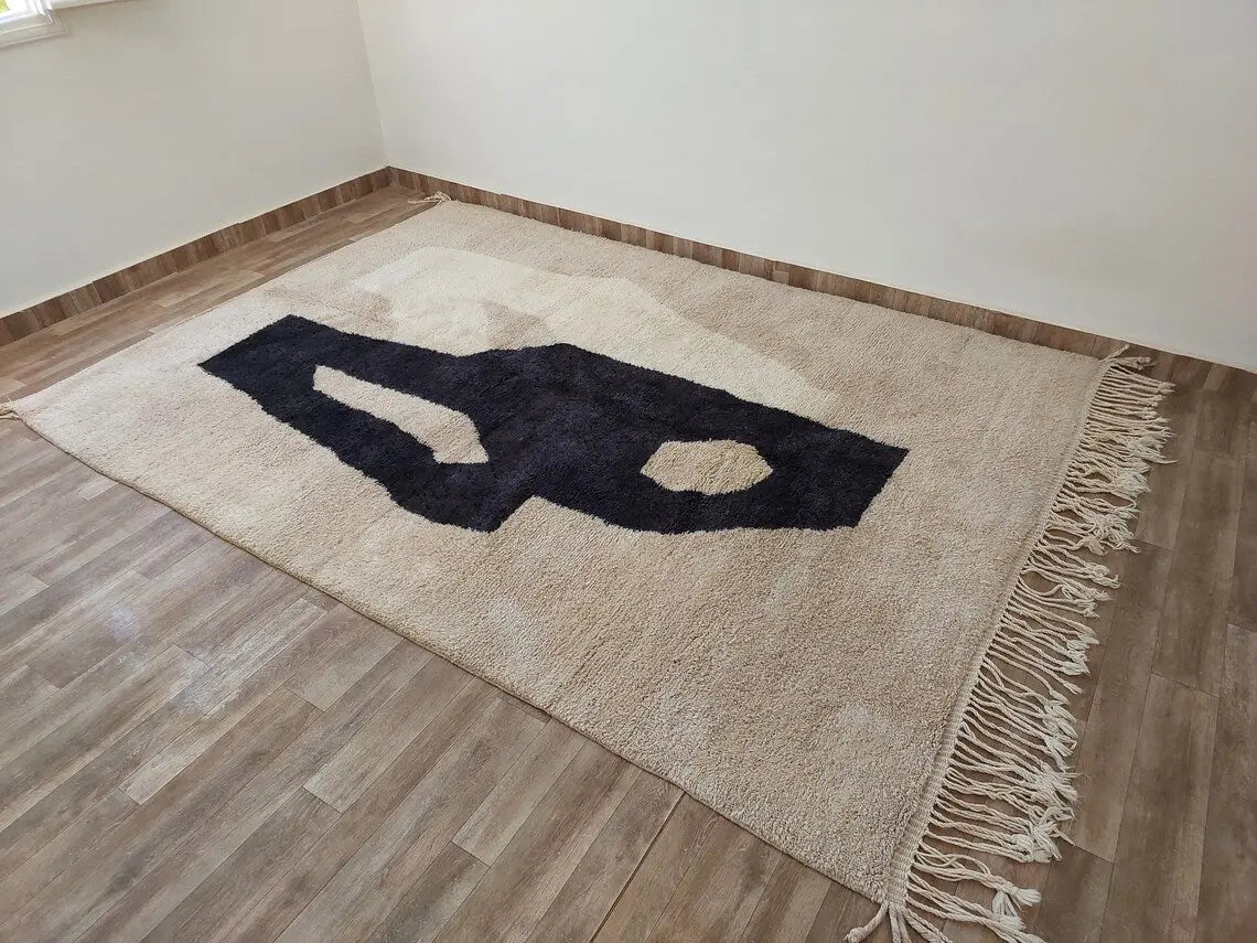 Luxurious Handwoven Moroccan Beni Mrirt Rug - Contemporary Neutral Berber Rug For Living Room (7.2x10 Ft) MoroccanBazzArts