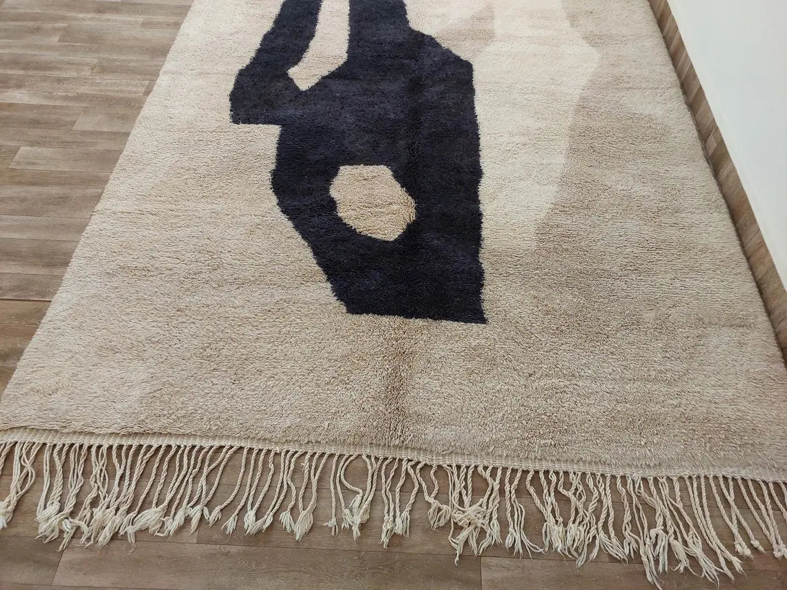 Luxurious Handwoven Moroccan Beni Mrirt Rug - Contemporary Neutral Berber Rug For Living Room (7.2x10 Ft) MoroccanBazzArts