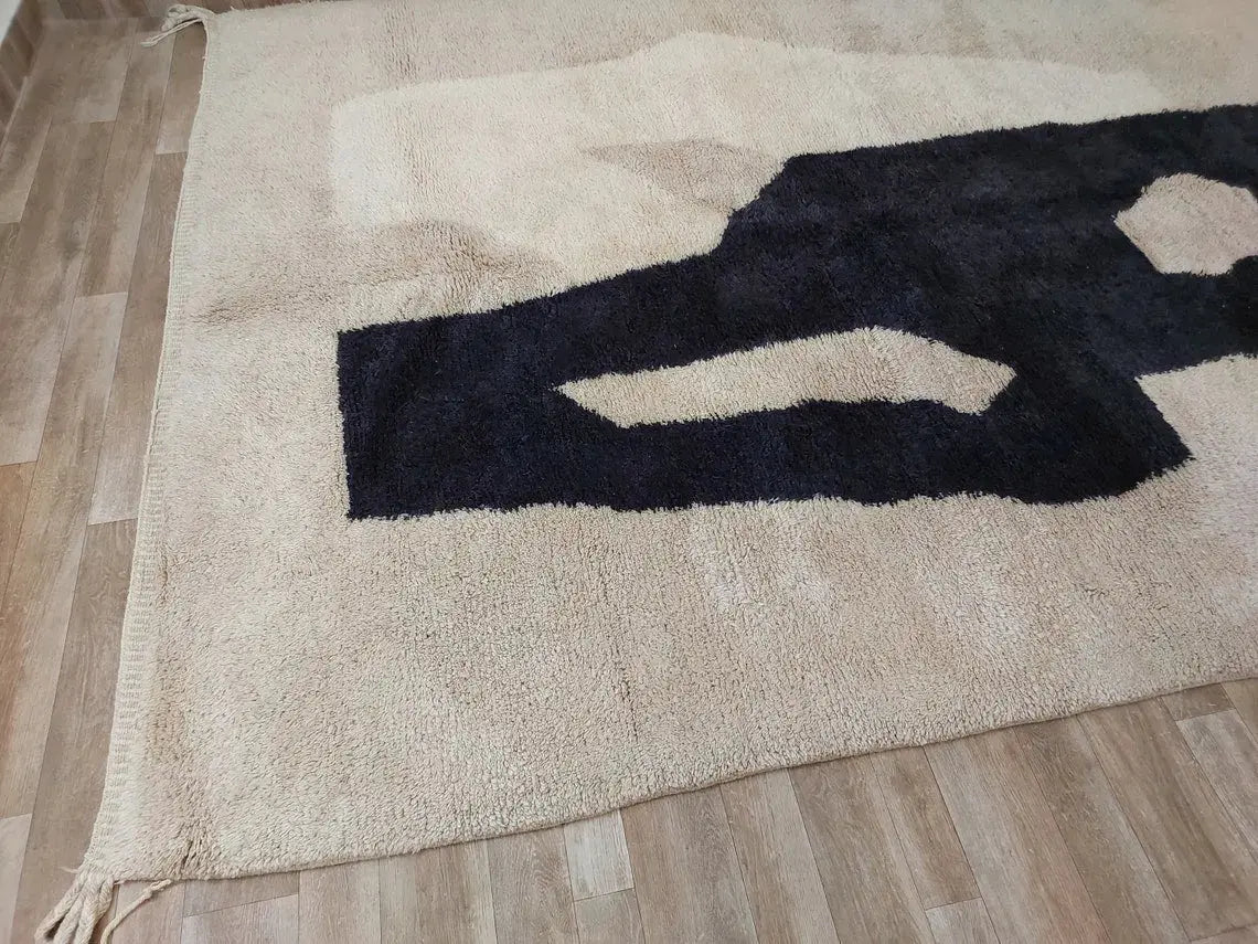 Luxurious Handwoven Moroccan Beni Mrirt Rug - Contemporary Neutral Berber Rug For Living Room (7.2x10 Ft) MoroccanBazzArts