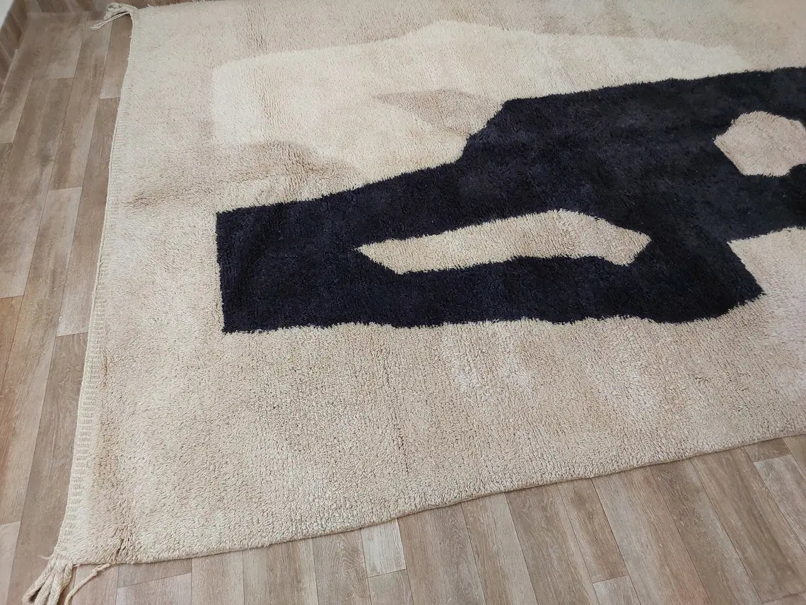 Luxurious Handwoven Moroccan Beni Mrirt Rug - Contemporary Neutral Berber Rug For Living Room (7.2x10 Ft) MoroccanBazzArts