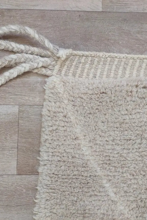 Authentic Moroccan Beni Mrirt Rug: Handmade Neutral Berber Rug In Plush Pile , Genuine Lamb Wool MoroccanBazzArts