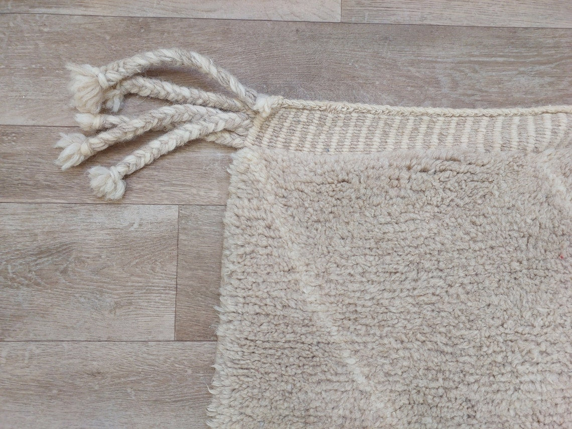 Authentic Moroccan Beni Mrirt Rug: Handmade Neutral Berber Rug In Plush Pile , Genuine Lamb Wool MoroccanBazzArts