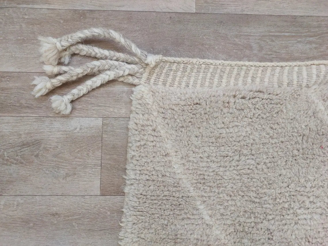 Authentic Moroccan Beni Mrirt Rug: Handmade Neutral Berber Rug In Plush Pile , Genuine Lamb Wool MoroccanBazzArts