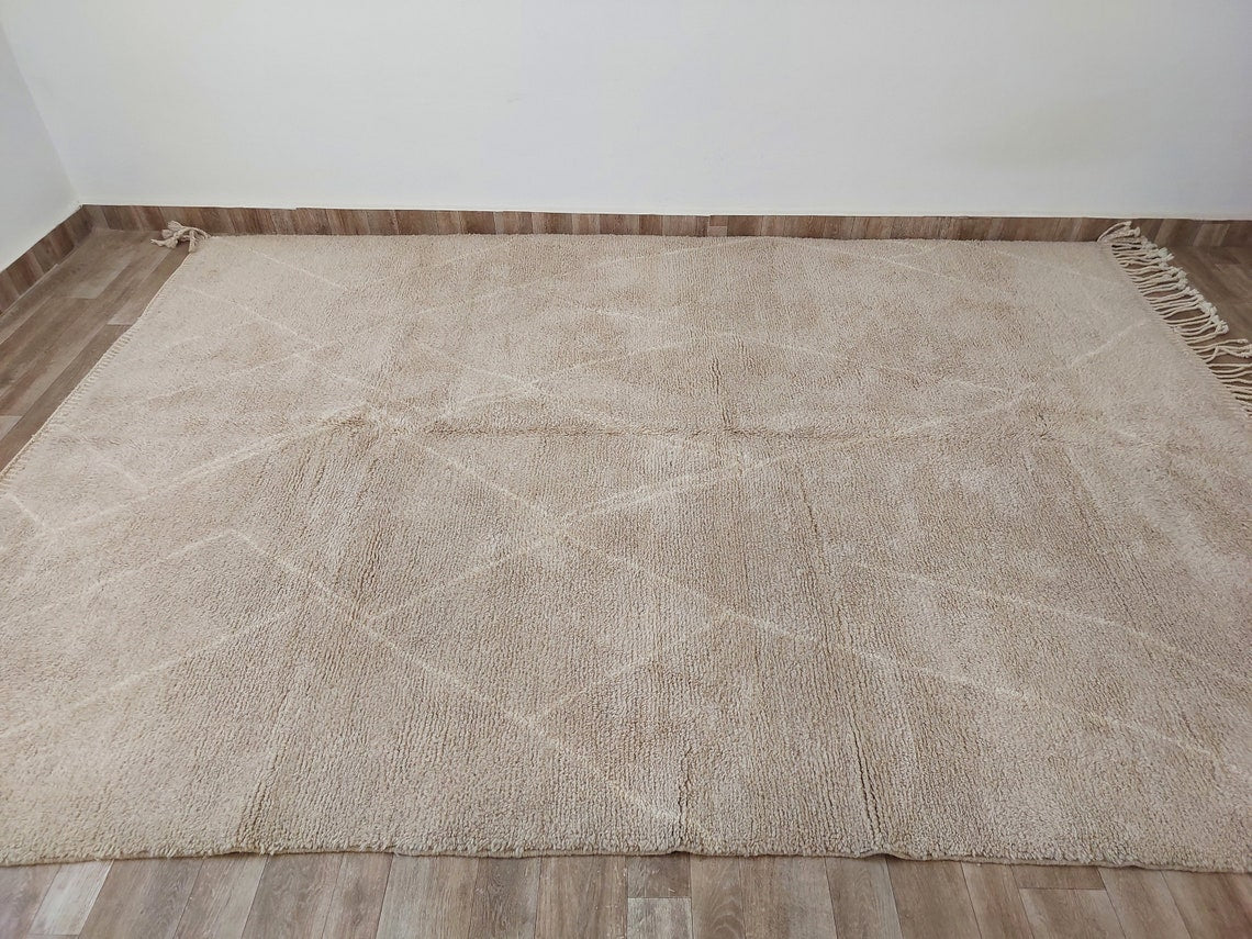 Authentic Moroccan Beni Mrirt Rug: Handmade Neutral Berber Rug In Plush Pile , Genuine Lamb Wool MoroccanBazzArts