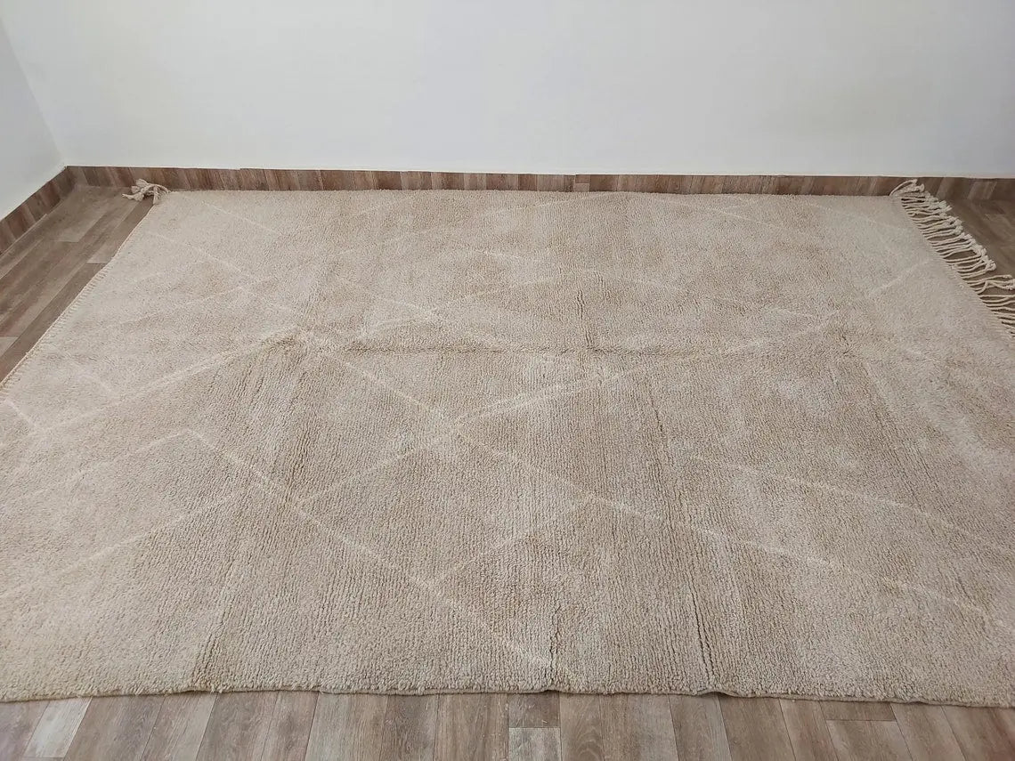 Authentic Moroccan Beni Mrirt Rug: Handmade Neutral Berber Rug In Plush Pile , Genuine Lamb Wool MoroccanBazzArts