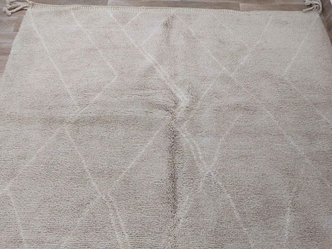 Authentic Moroccan Beni Mrirt Rug: Handmade Neutral Berber Rug In Plush Pile , Genuine Lamb Wool MoroccanBazzArts