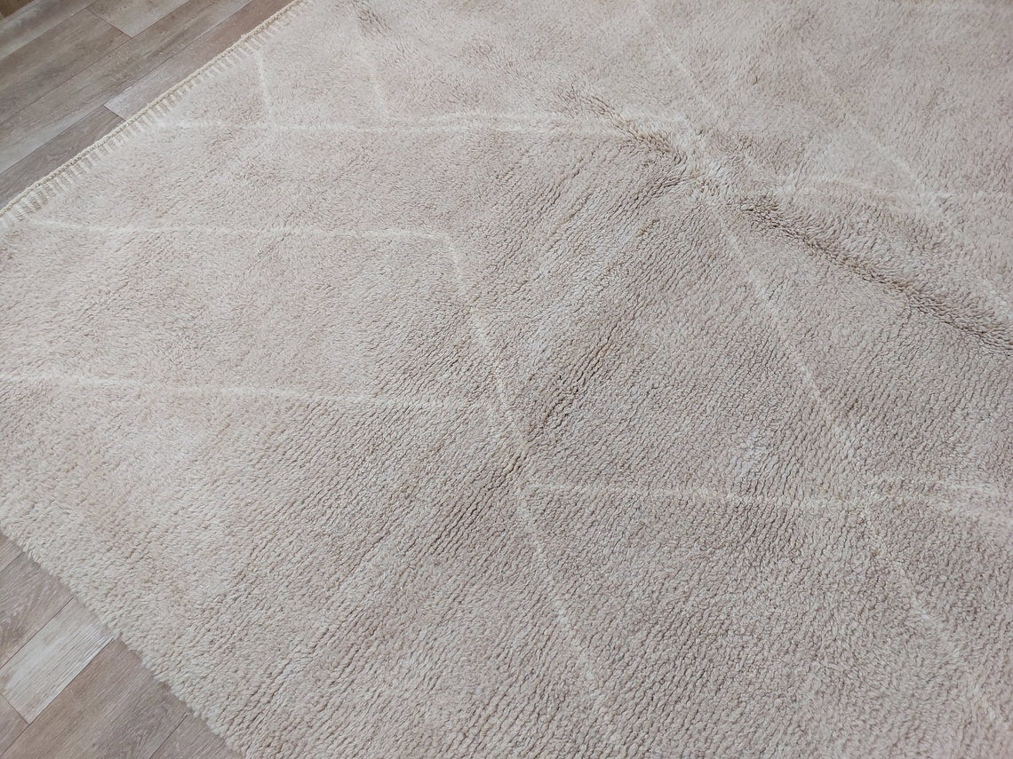 Authentic Moroccan Beni Mrirt Rug: Handmade Neutral Berber Rug In Plush Pile , Genuine Lamb Wool MoroccanBazzArts