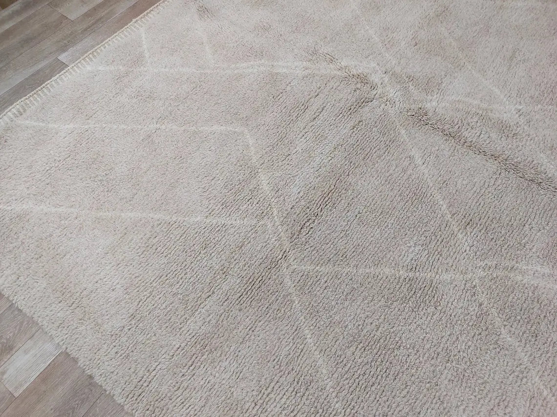 Authentic Moroccan Beni Mrirt Rug: Handmade Neutral Berber Rug In Plush Pile , Genuine Lamb Wool MoroccanBazzArts