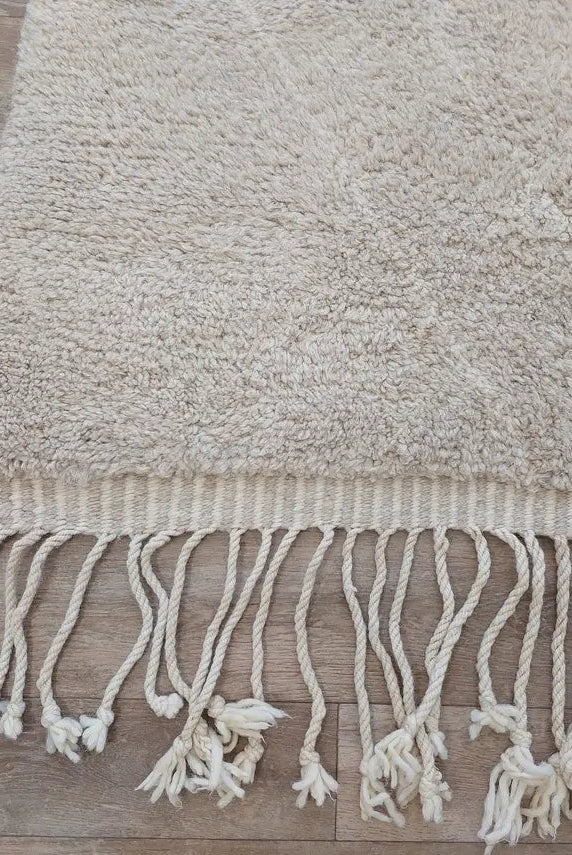 Authentic Moroccan Beni Mrirt Rug: Handmade Neutral Berber Rug In Plush Pile , Genuine Lamb Wool MoroccanBazzArts