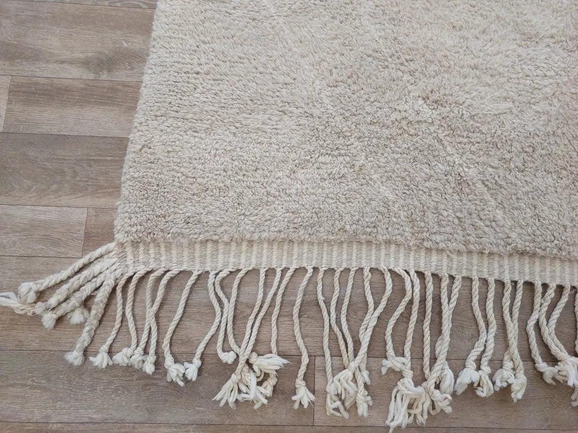 Authentic Moroccan Beni Mrirt Rug: Handmade Neutral Berber Rug In Plush Pile , Genuine Lamb Wool MoroccanBazzArts