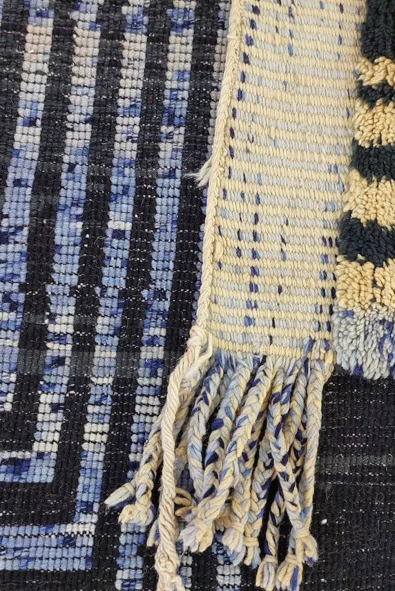 Contemporary Carpet Moroccan Wool Rug 10x14ft: Blue Beige Geometric Handknotted MoroccanBazzArts