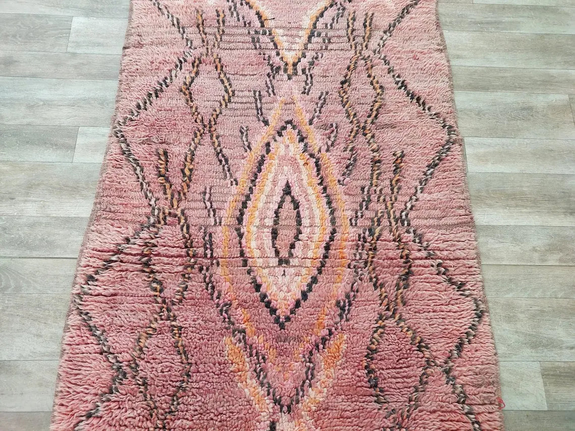 Vintage Pink Boujad Runner: Handmade Moroccan Berber Hallway Rug (3.11 x 10.10 ft) MoroccanBazzArts
