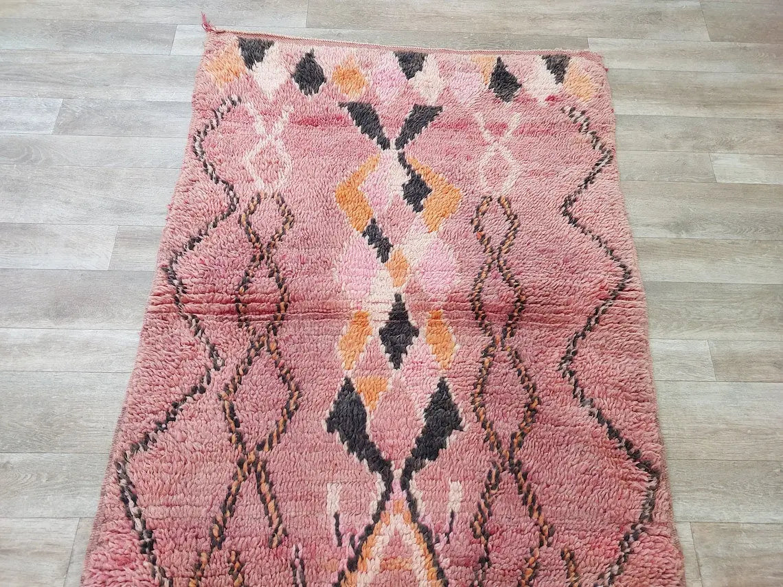 Vintage Pink Boujad Runner: Handmade Moroccan Berber Hallway Rug (3.11 x 10.10 ft) MoroccanBazzArts