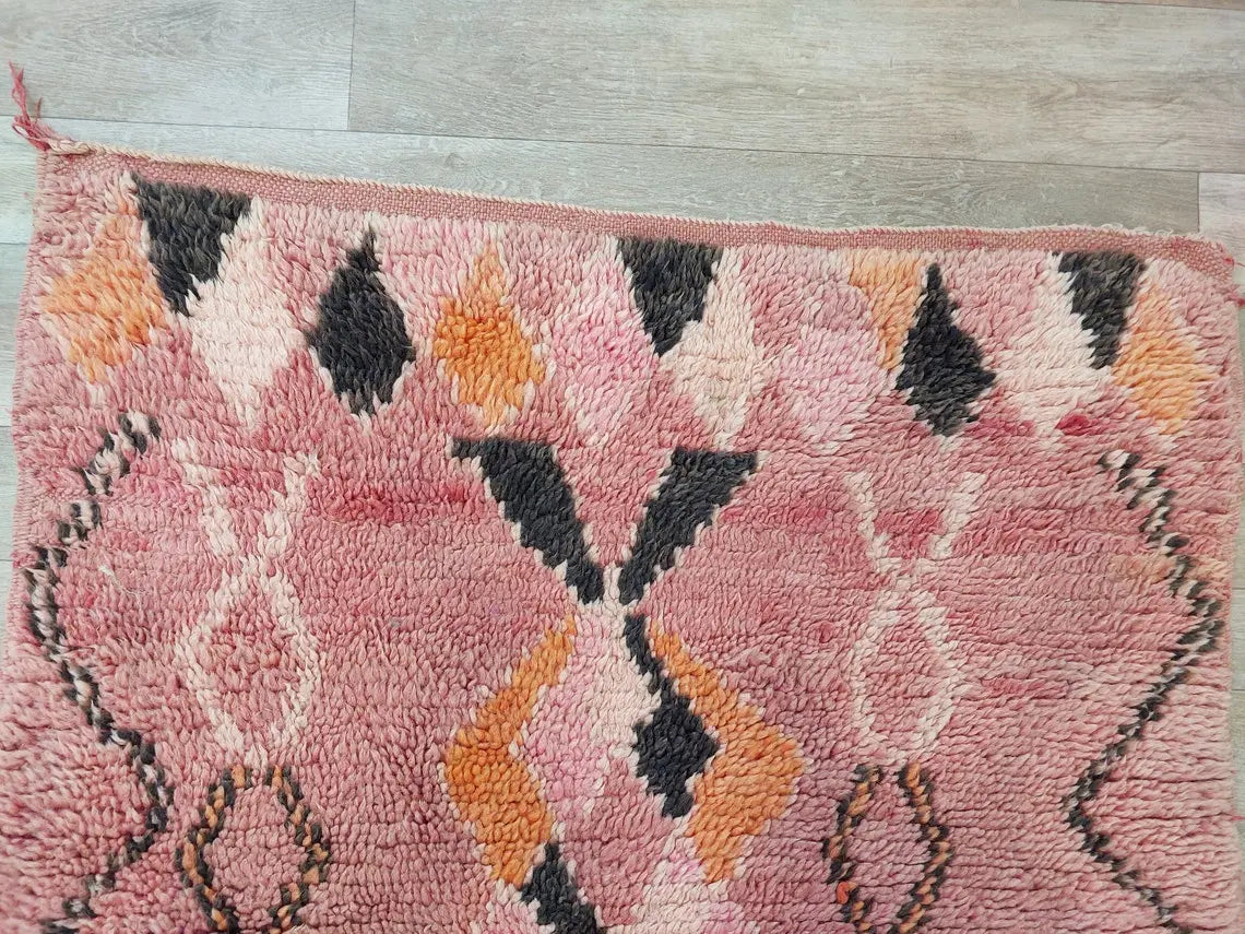 Vintage Pink Boujad Runner: Handmade Moroccan Berber Hallway Rug (3.11 x 10.10 ft) MoroccanBazzArts