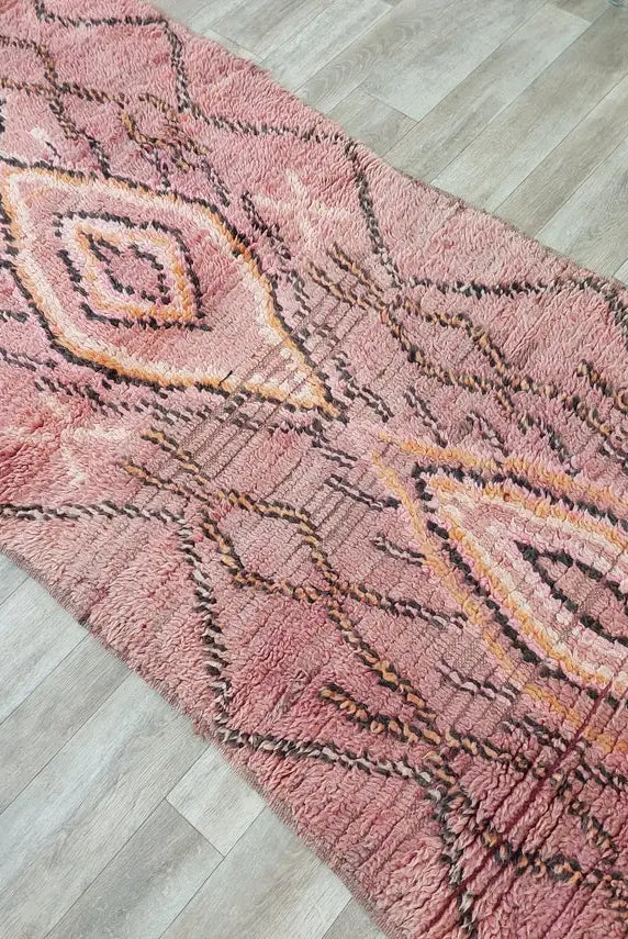 Vintage Pink Boujad Runner: Handmade Moroccan Berber Hallway Rug (3.11 x 10.10 ft) MoroccanBazzArts
