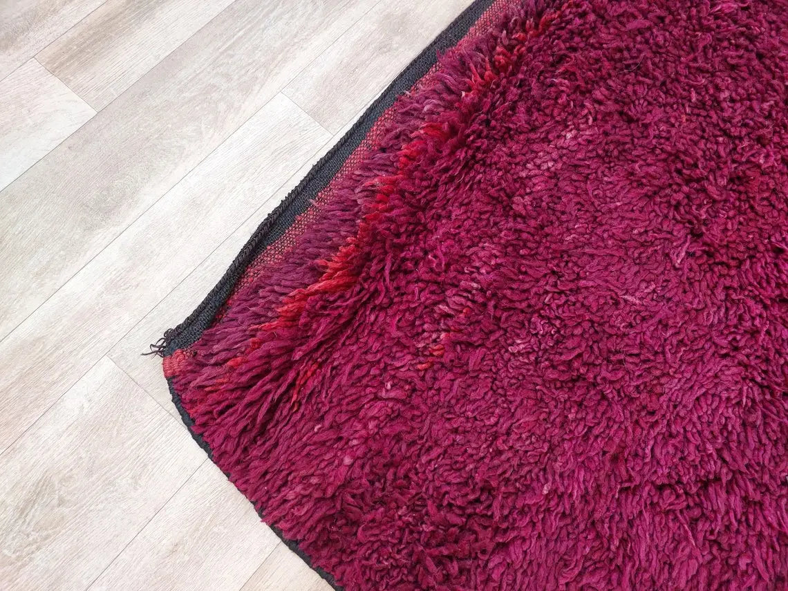 Luxury Burgundy Rug Wool 6.4x10.6: Vintage Moroccan Beni Mguild Berber Carpet MoroccanBazzArts