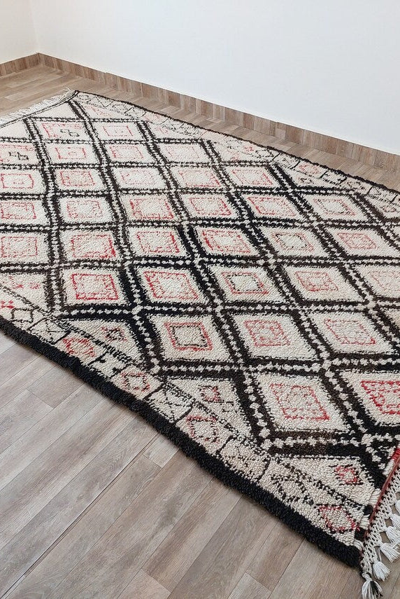 Authentic Vintage Beni Ourain Wool Carpet Bohemian Geometric Tribal Design MoroccanBazzArts
