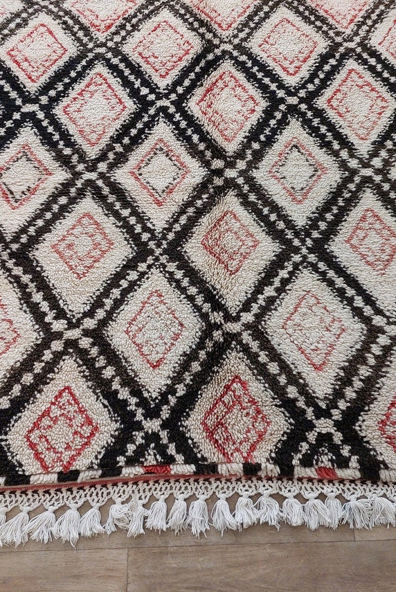 Authentic Vintage Beni Ourain Wool Carpet Bohemian Geometric Tribal Design MoroccanBazzArts