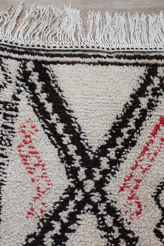 Authentic Vintage Beni Ourain Wool Carpet Bohemian Geometric Tribal Design MoroccanBazzArts