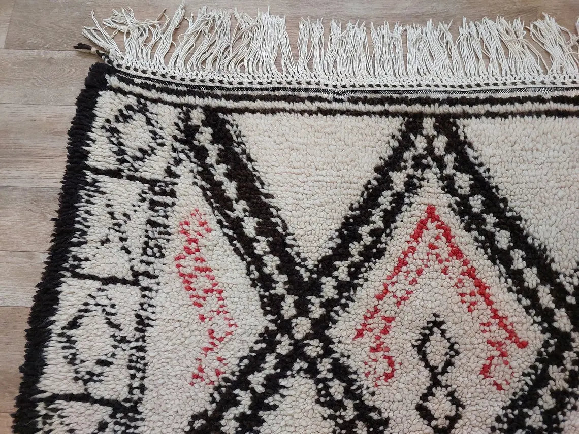 Authentic Vintage Beni Ourain Wool Carpet Bohemian Geometric Tribal Design MoroccanBazzArts