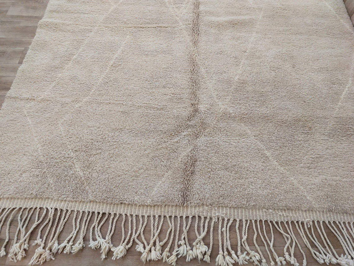 Authentic Moroccan Beni Mrirt Rug: Handmade Neutral Berber Rug In Plush Pile , Genuine Lamb Wool MoroccanBazzArts