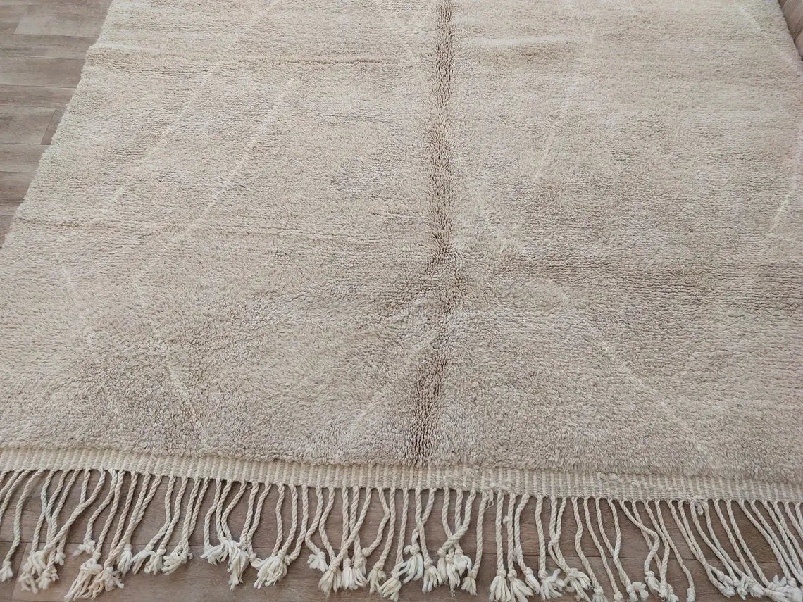 Authentic Moroccan Beni Mrirt Rug: Handmade Neutral Berber Rug In Plush Pile , Genuine Lamb Wool MoroccanBazzArts