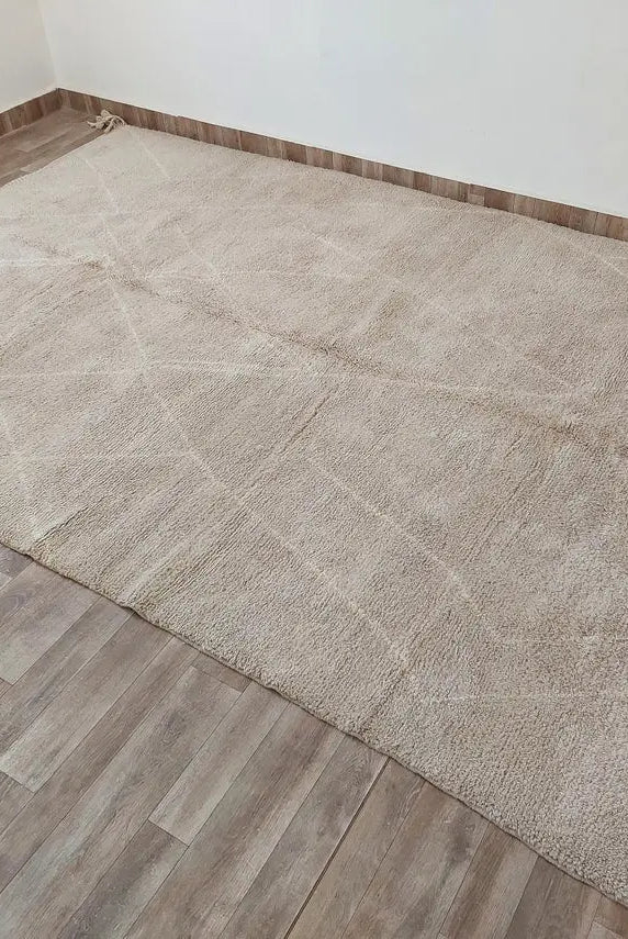 Authentic Moroccan Beni Mrirt Rug: Handmade Neutral Berber Rug In Plush Pile , Genuine Lamb Wool MoroccanBazzArts