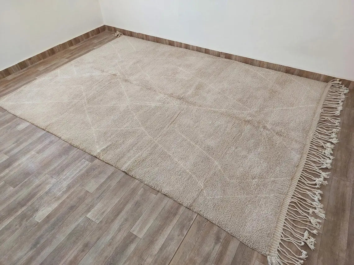 Authentic Moroccan Beni Mrirt Rug: Handmade Neutral Berber Rug In Plush Pile , Genuine Lamb Wool MoroccanBazzArts