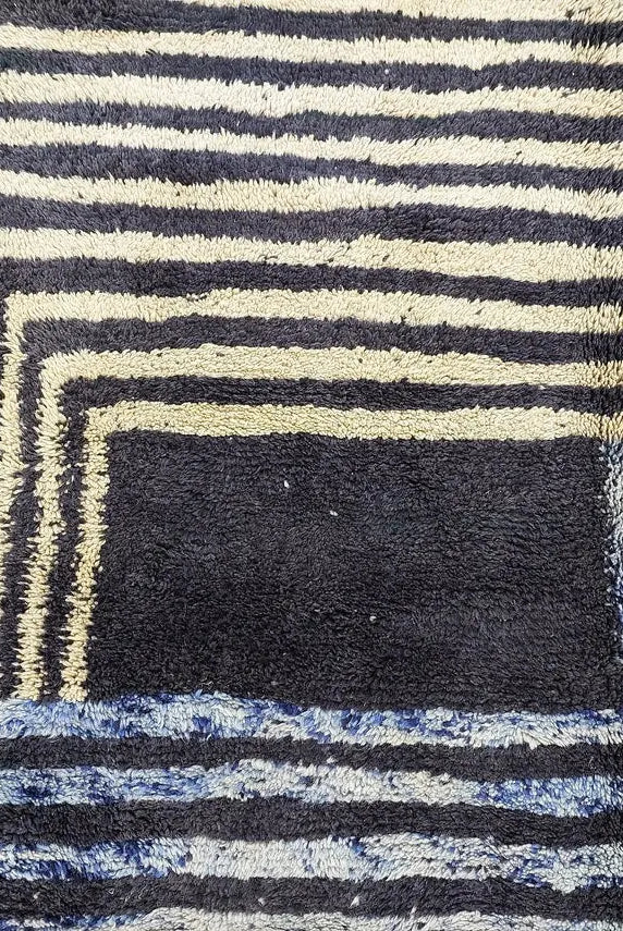 Contemporary Carpet Moroccan Wool Rug 10x14ft: Blue Beige Geometric Handknotted MoroccanBazzArts