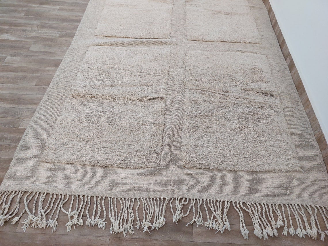 Authentic Moroccan Beni Mrirt Rug: Hand-knotted Neutral Berber Rug , Wool Carpet For Boho Home Decor MoroccanBazzArts
