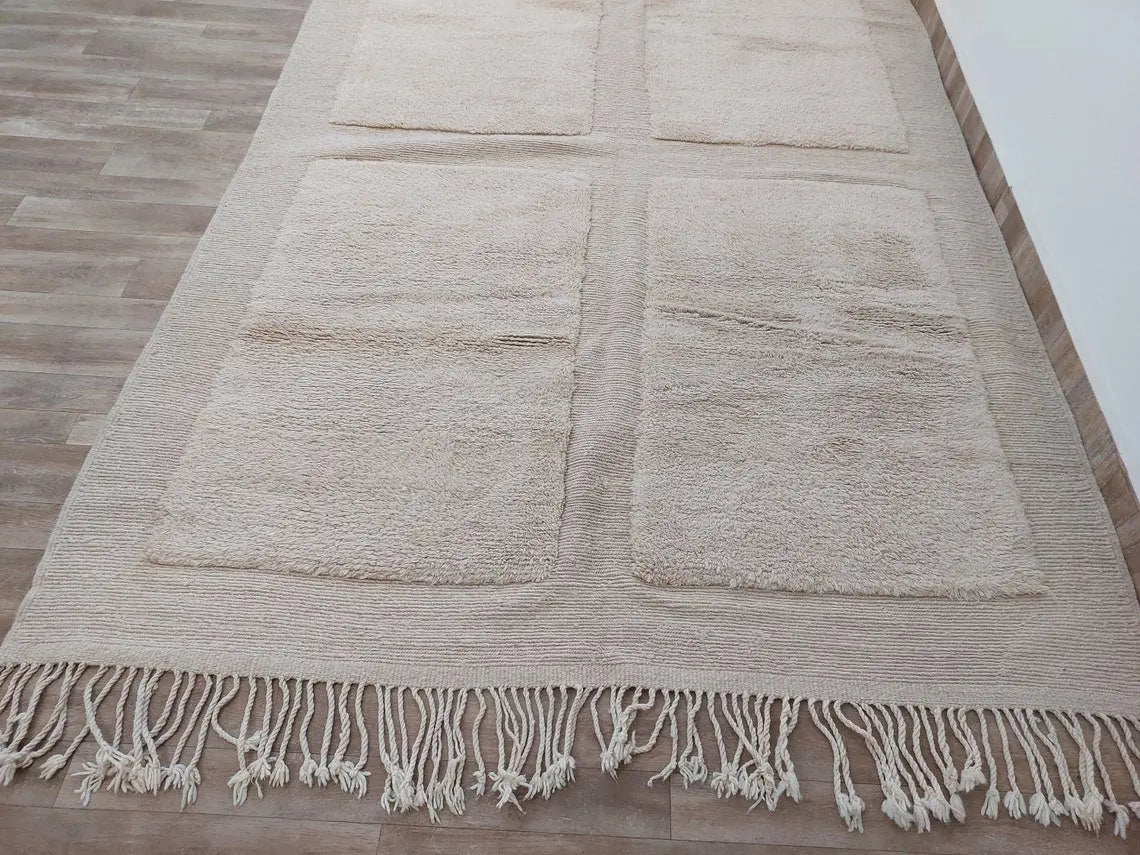 Authentic Moroccan Beni Mrirt Rug: Hand-knotted Neutral Berber Rug , Wool Carpet For Boho Home Decor MoroccanBazzArts