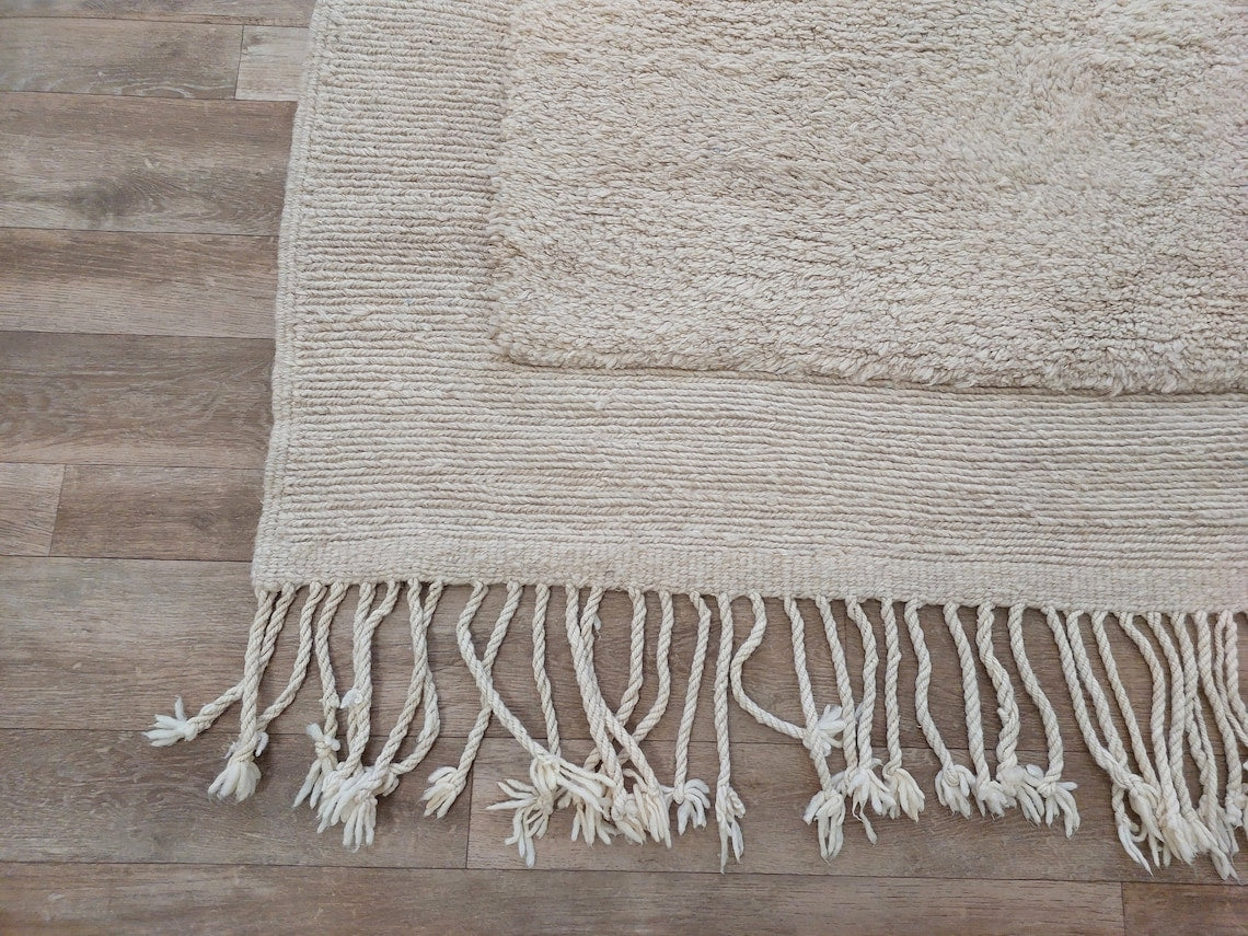 Authentic Moroccan Beni Mrirt Rug: Hand-knotted Neutral Berber Rug , Wool Carpet For Boho Home Decor MoroccanBazzArts