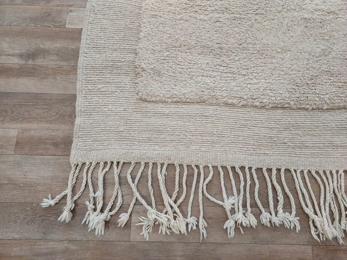 Authentic Moroccan Beni Mrirt Rug: Hand-knotted Neutral Berber Rug , Wool Carpet For Boho Home Decor MoroccanBazzArts