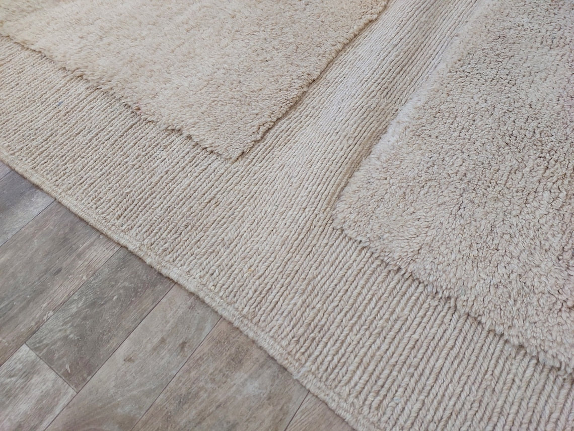 Authentic Moroccan Beni Mrirt Rug: Hand-knotted Neutral Berber Rug , Wool Carpet For Boho Home Decor MoroccanBazzArts