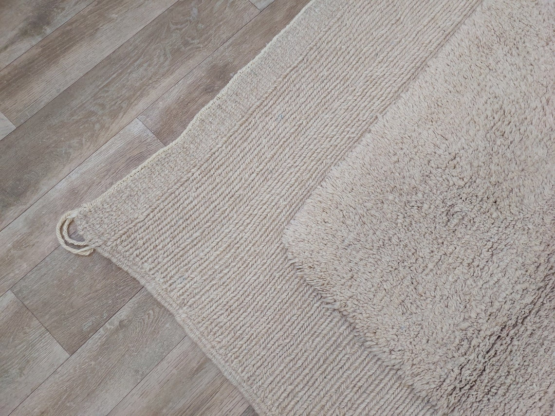 Authentic Moroccan Beni Mrirt Rug: Hand-knotted Neutral Berber Rug , Wool Carpet For Boho Home Decor MoroccanBazzArts