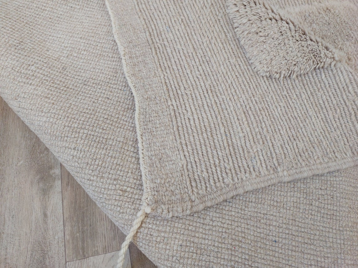 Authentic Moroccan Beni Mrirt Rug: Hand-knotted Neutral Berber Rug , Wool Carpet For Boho Home Decor MoroccanBazzArts